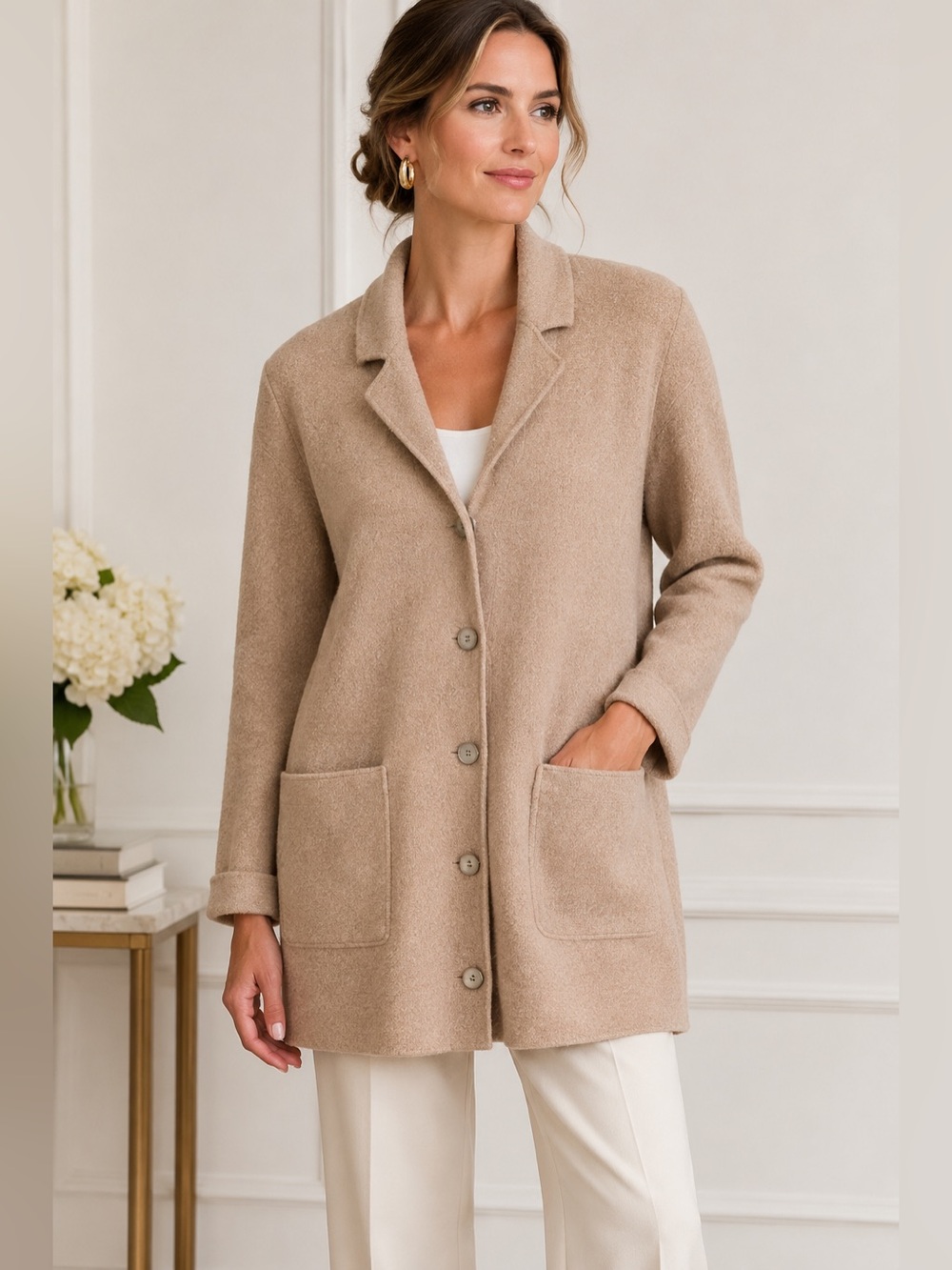 Valerie by Valerie Stevens Wool-Blend Button Front Cardigan Jacket Quiet Luxury